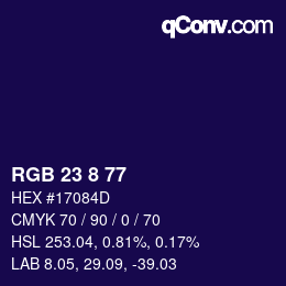 Color code: RGB 23 8 77 | qconv.com