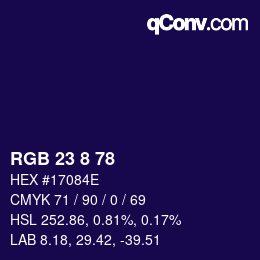 Color code: RGB 23 8 78 | qconv.com
