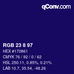 Color code: RGB 23 8 97 | qconv.com