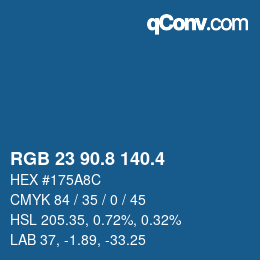 カラーコード: RGB 23 90.8 140.4 | qconv.com