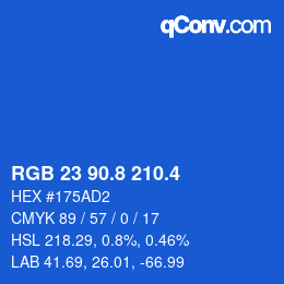 カラーコード: RGB 23 90.8 210.4 | qconv.com