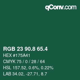 カラーコード: RGB 23 90.8 65.4 | qconv.com