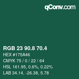 カラーコード: RGB 23 90.8 70.4 | qconv.com