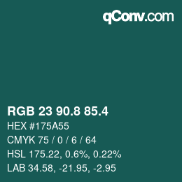 カラーコード: RGB 23 90.8 85.4 | qconv.com