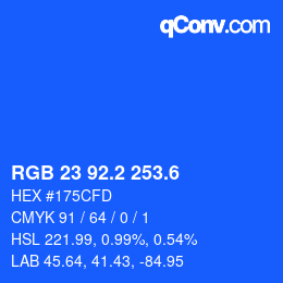 カラーコード: RGB 23 92.2 253.6 | qconv.com