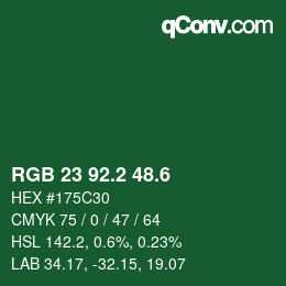 カラーコード: RGB 23 92.2 48.6 | qconv.com