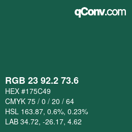カラーコード: RGB 23 92.2 73.6 | qconv.com