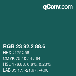 カラーコード: RGB 23 92.2 88.6 | qconv.com