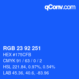 カラーコード: RGB 23 92 251 | qconv.com