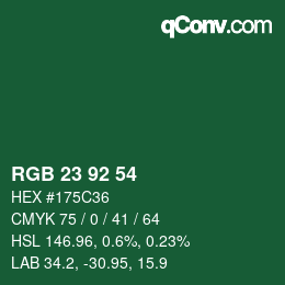 カラーコード: RGB 23 92 54 | qconv.com
