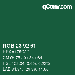 カラーコード: RGB 23 92 61 | qconv.com