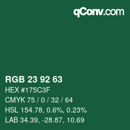カラーコード: RGB 23 92 63 | qconv.com
