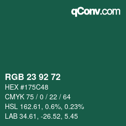 カラーコード: RGB 23 92 72 | qconv.com