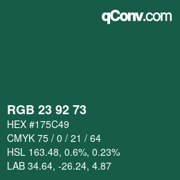 カラーコード: RGB 23 92 73 | qconv.com