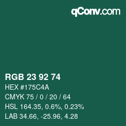 カラーコード: RGB 23 92 74 | qconv.com