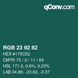 カラーコード: RGB 23 92 82 | qconv.com