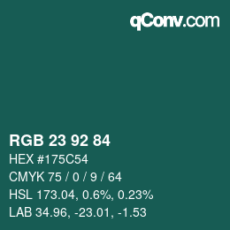 カラーコード: RGB 23 92 84 | qconv.com