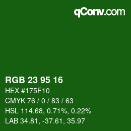 カラーコード: RGB 23 95 16 | qconv.com