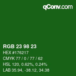 カラーコード: RGB 23 98 23 | qconv.com