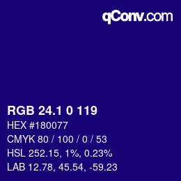 カラーコード: RGB 24.1 0 119 | qconv.com