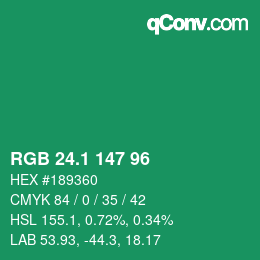 カラーコード: RGB 24.1 147 96 | qconv.com