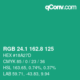 カラーコード: RGB 24.1 162.8 125 | qconv.com