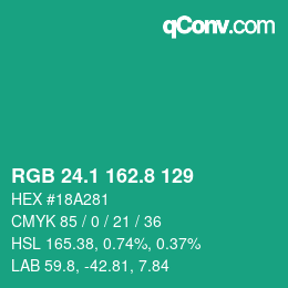 カラーコード: RGB 24.1 162.8 129 | qconv.com