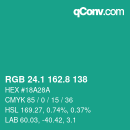 カラーコード: RGB 24.1 162.8 138 | qconv.com