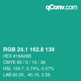 カラーコード: RGB 24.1 162.8 139 | qconv.com