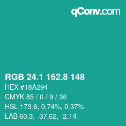 カラーコード: RGB 24.1 162.8 148 | qconv.com