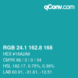 カラーコード: RGB 24.1 162.8 168 | qconv.com