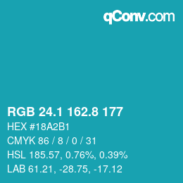 カラーコード: RGB 24.1 162.8 177 | qconv.com