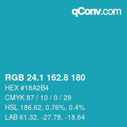 Code couleur: RGB 24.1 162.8 180 | qconv.com