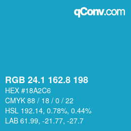 カラーコード: RGB 24.1 162.8 198 | qconv.com
