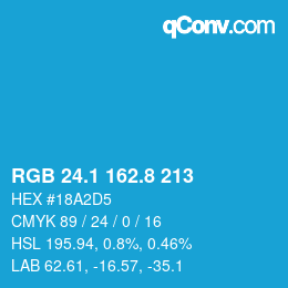 Farbcode: RGB 24.1 162.8 213 | qconv.com