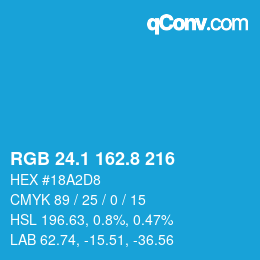 カラーコード: RGB 24.1 162.8 216 | qconv.com