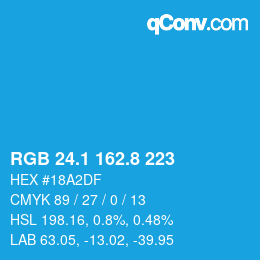 Color code: RGB 24.1 162.8 223 | qconv.com