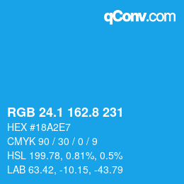 Color code: RGB 24.1 162.8 231 | qconv.com