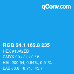 カラーコード: RGB 24.1 162.8 235 | qconv.com