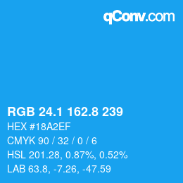 カラーコード: RGB 24.1 162.8 239 | qconv.com