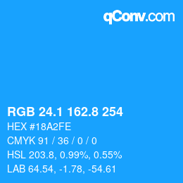 カラーコード: RGB 24.1 162.8 254 | qconv.com