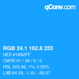 Color code: RGB 24.1 162.8 255 | qconv.com