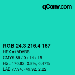 カラーコード: RGB 24.3 216.4 187 | qconv.com