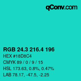カラーコード: RGB 24.3 216.4 196 | qconv.com