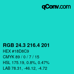 カラーコード: RGB 24.3 216.4 201 | qconv.com