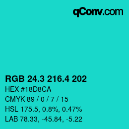 カラーコード: RGB 24.3 216.4 202 | qconv.com