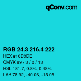 カラーコード: RGB 24.3 216.4 222 | qconv.com