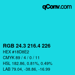 カラーコード: RGB 24.3 216.4 226 | qconv.com