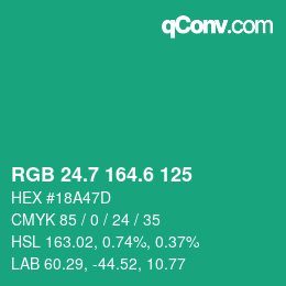 カラーコード: RGB 24.7 164.6 125 | qconv.com
