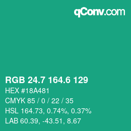 カラーコード: RGB 24.7 164.6 129 | qconv.com